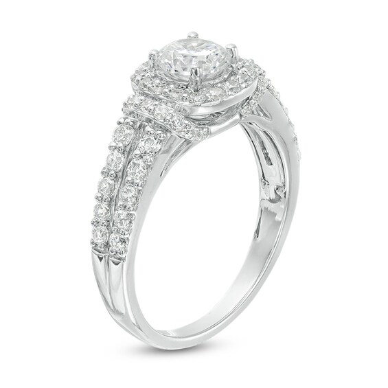 Previously Owned - 1-1/2 CT. T.w. Diamond Cushion Frame Collar Engagement Ring in 14K White Gold
