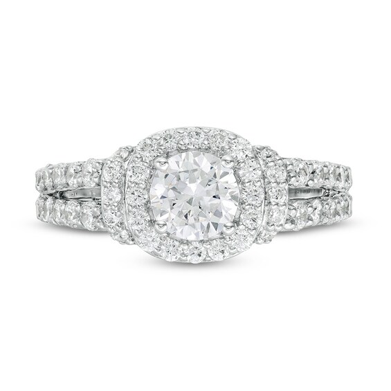 Previously Owned - 1-1/2 CT. T.w. Diamond Cushion Frame Collar Engagement Ring in 14K White Gold