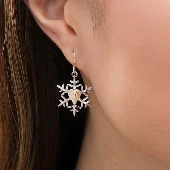 Previously Owned - Black Hills Gold Snowflake Drop Earrings in Sterling Silver