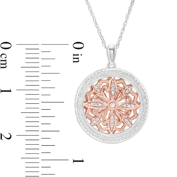 Previously Owned - 1/4 CT. T.w. Diamond Ornate Flower Locket in Sterling Silver and 10K Rose Gold