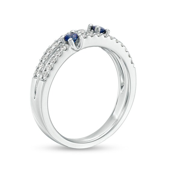 Previously Owned - Blue Sapphire and 1/3 CT. T.w. Diamond Double Row Orbit Ring in 14K White Gold
