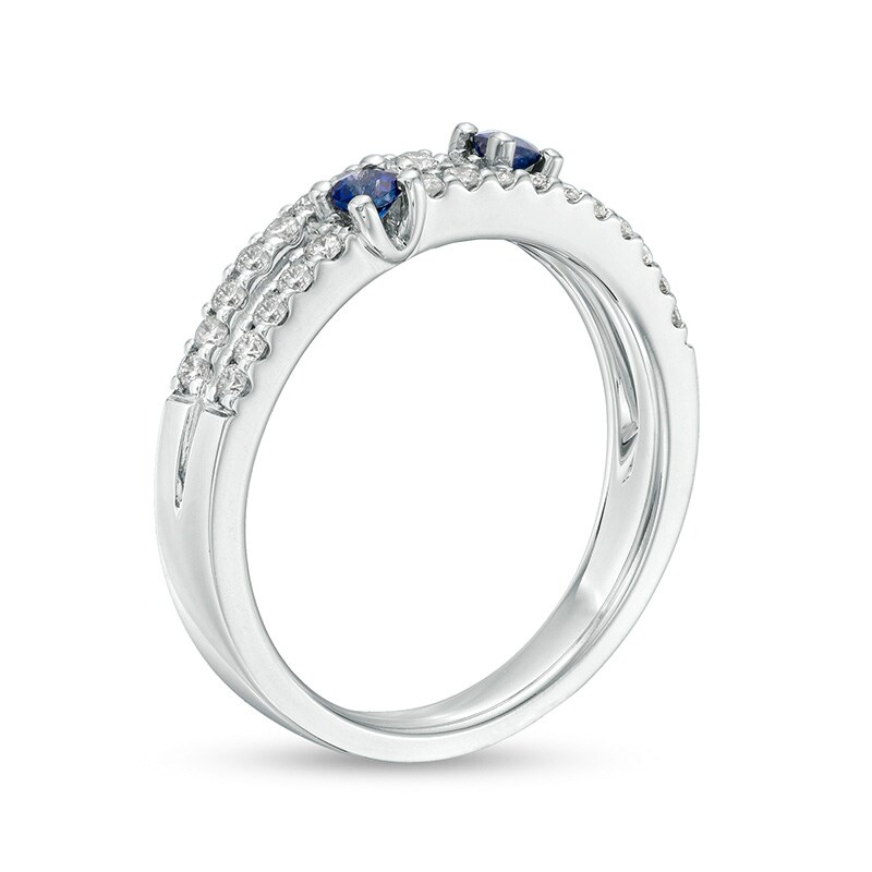 Main Image 3 of Previously Owned - Blue Sapphire and 1/3 CT. T.W. Diamond Double Row Orbit Ring in 14K White Gold