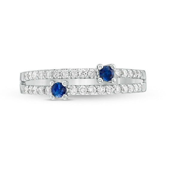 Previously Owned - Blue Sapphire and 1/3 CT. T.w. Diamond Double Row Orbit Ring in 14K White Gold