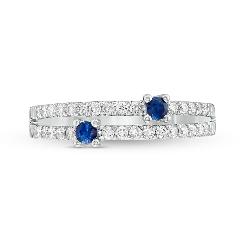 Main Image 4 of Previously Owned - Blue Sapphire and 1/3 CT. T.W. Diamond Double Row Orbit Ring in 14K White Gold