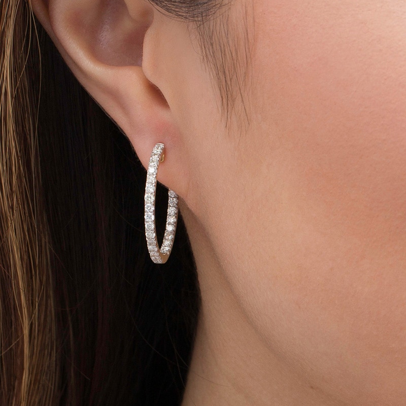 Main Image 2 of Previously Owned - 1-1/2 CT. T.W. Diamond Inside-Out Hoop Earrings in 14K Gold