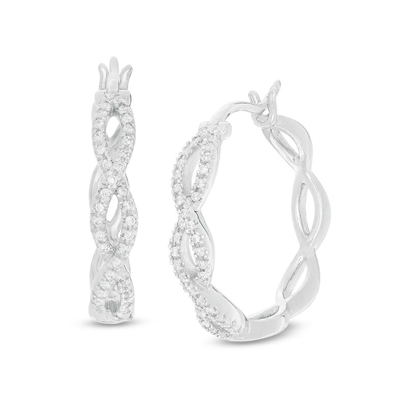 Main Image 1 of Previously Owned - 1/4 CT. T.W. Diamond Twist Hoop Earring in 10K White Gold