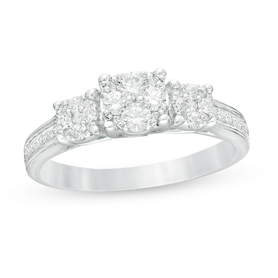 Previously Owned - 1/2 CT. T.w. Composite Diamond Three Stone Engagement Ring in 10K White Gold