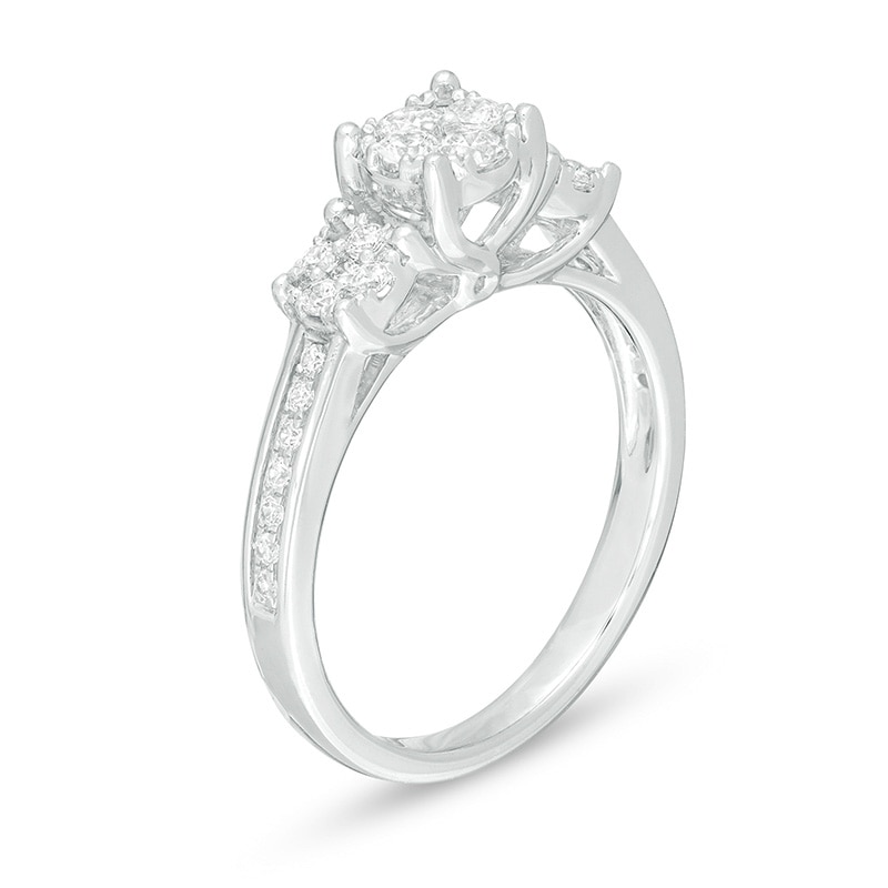 Main Image 3 of Previously Owned - 1/2 CT. T.W. Composite Diamond Three Stone Engagement Ring in 10K White Gold