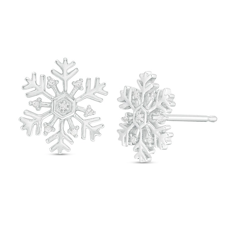 Main Image 1 of Previously Owned - 1/20 CT. T.W. Diamond Snowflake Stud Earrings in Sterling Silver