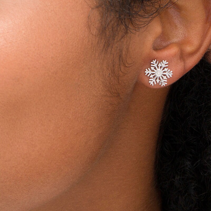 Main Image 2 of Previously Owned - 1/20 CT. T.W. Diamond Snowflake Stud Earrings in Sterling Silver