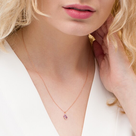 Previously Owned - Baguette-Cut Amethyst and Diamond Accent Cluster Pendant in 10K Rose Gold
