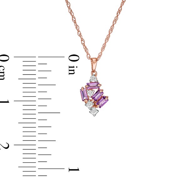 Previously Owned - Baguette-Cut Amethyst and Diamond Accent Cluster Pendant in 10K Rose Gold