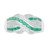Thumbnail Image 4 of Previously Owned - Emerald and 1/20 CT. T.W. Diamond Beaded Border Crossover Ring in Sterling Silver