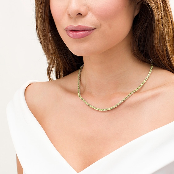 Previously Owned - Oval Peridot Line Necklace in Sterling Silver