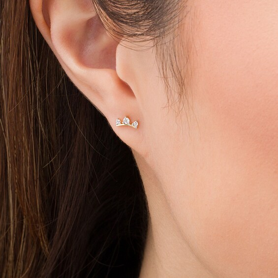 Previously Owned - 1/10 CT. T.w. Diamond Three Stone Curved Bar Stud Earrings in 10K Gold