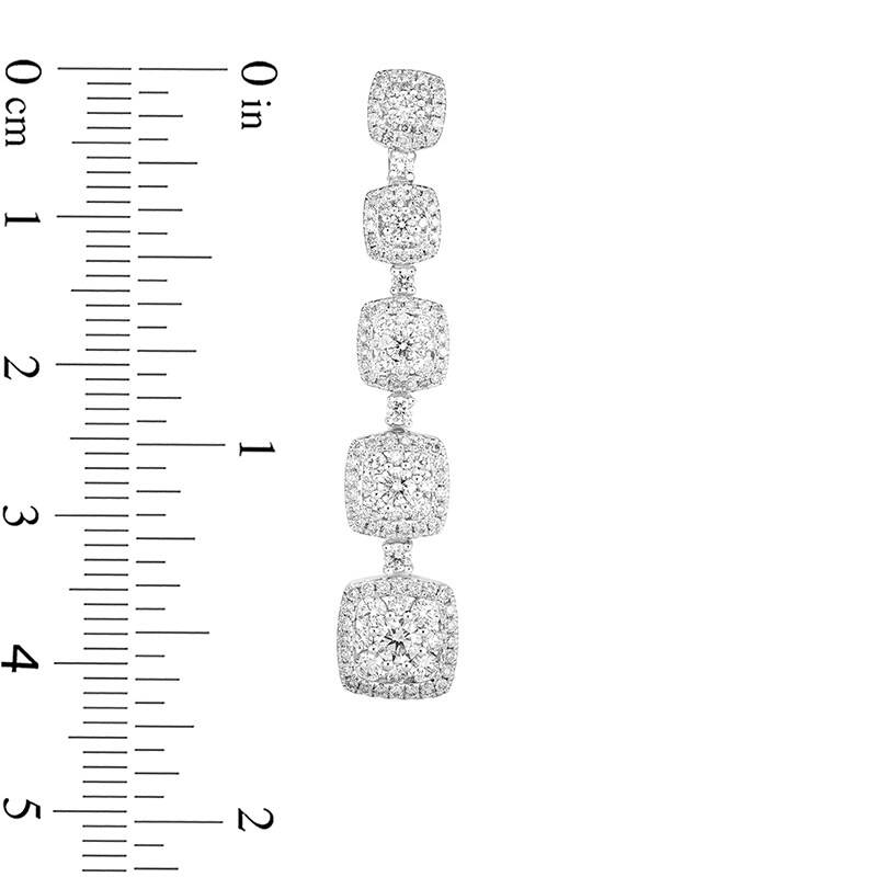 Main Image 3 of Previously Owned - 2-1/2 CT. T.W. Composite Diamond Graduated Cushion Frame Drop Earrings in 14K White Gold