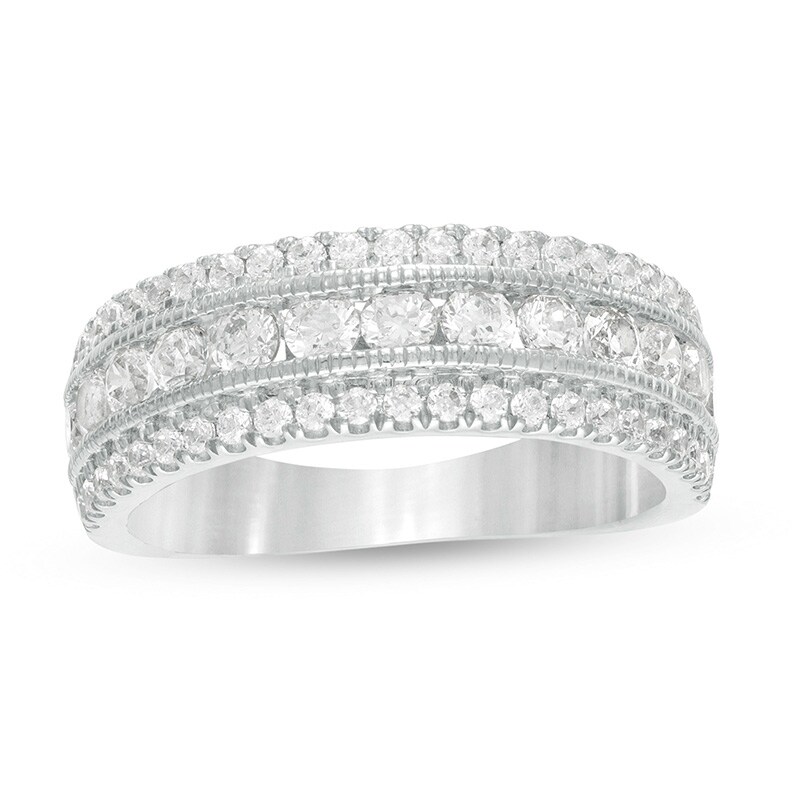 Main Image 1 of Previously Owned - 1-1/3 CT. T.W. Diamond Multi Row Vintage-Style Anniversary Ring in 10K White Gold
