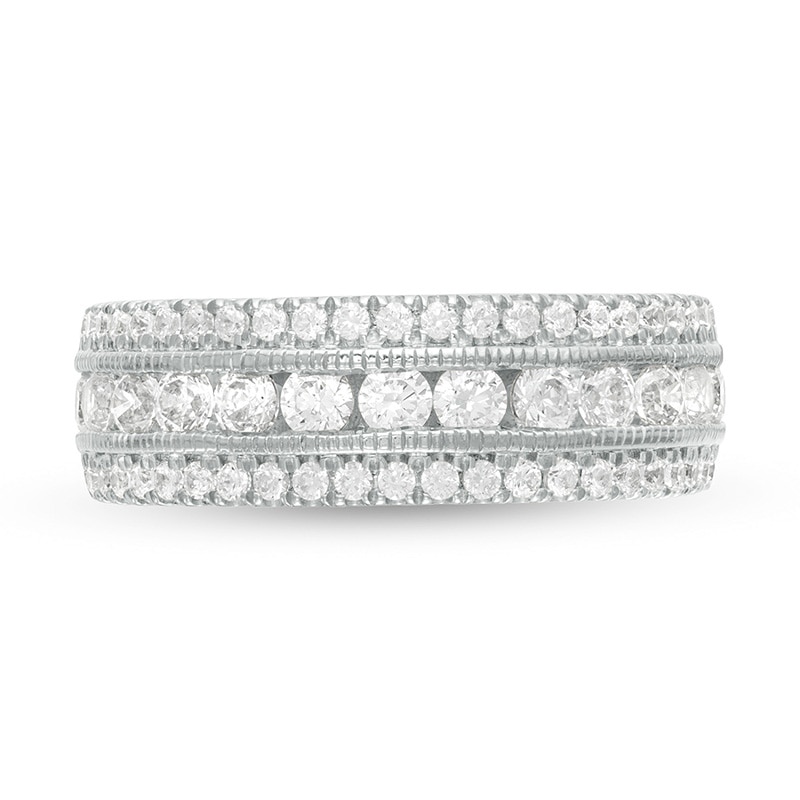 Main Image 4 of Previously Owned - 1-1/3 CT. T.W. Diamond Multi Row Vintage-Style Anniversary Ring in 10K White Gold