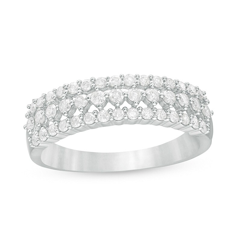 Main Image 1 of Previously Owned - 1/2 CT. T.W. Diamond Multi-Row Band in 10K White Gold