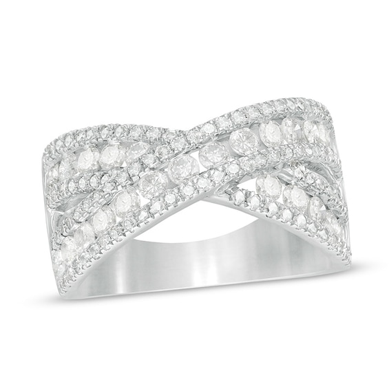 Previously Owned - 1-1/2 CT. T.w. Diamond Multi-Row Crossover Band in 10K White Gold