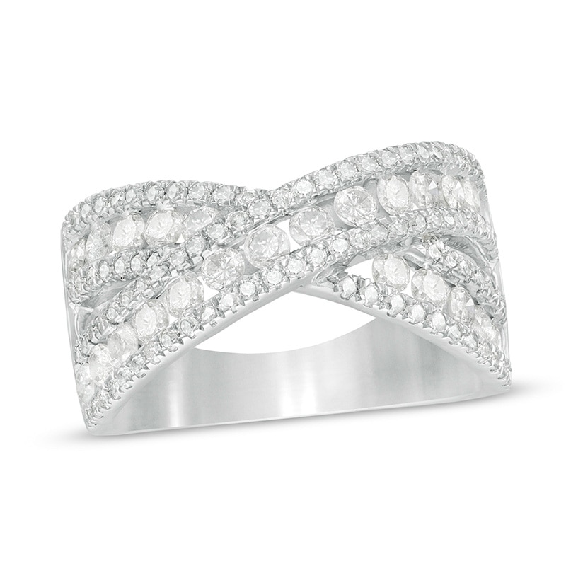 Main Image 1 of Previously Owned - 1-1/2 CT. T.W. Diamond Multi-Row Crossover Band in 10K White Gold