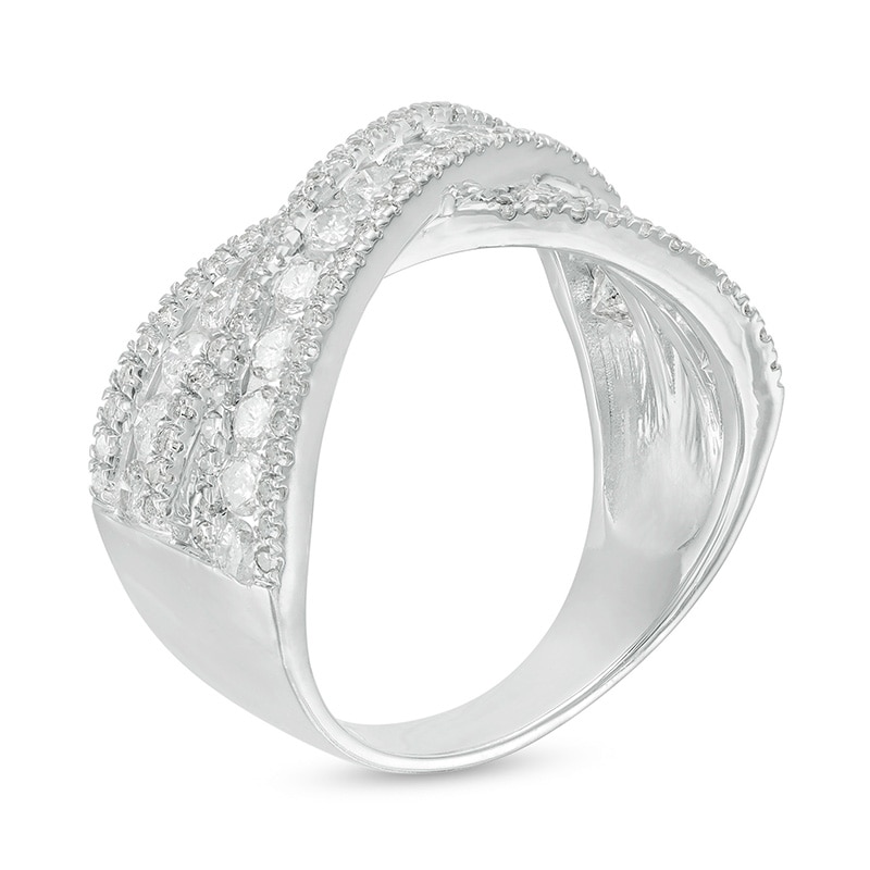 Main Image 3 of Previously Owned - 1-1/2 CT. T.W. Diamond Multi-Row Crossover Band in 10K White Gold