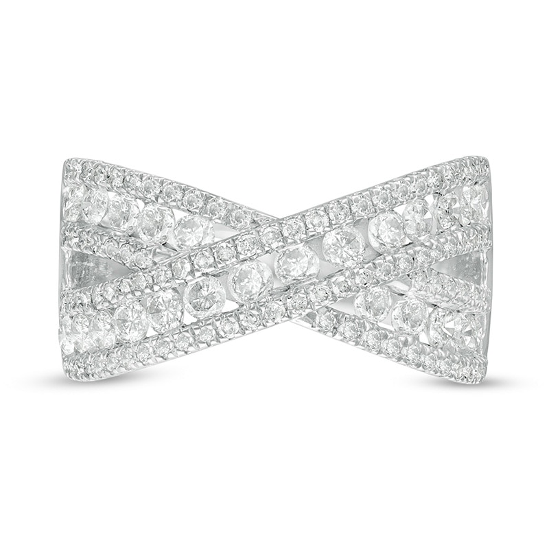 Main Image 4 of Previously Owned - 1-1/2 CT. T.W. Diamond Multi-Row Crossover Band in 10K White Gold