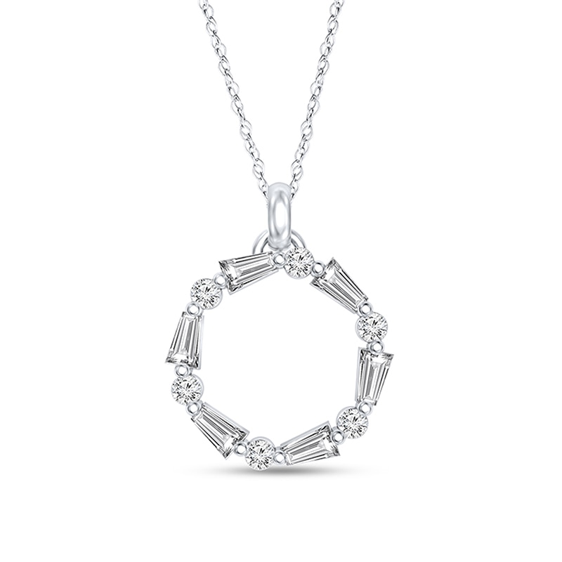 Previously Owned - 1/5 CT. T.W. Baguette and Round Diamond Circle Pendant in 10K White Gold
