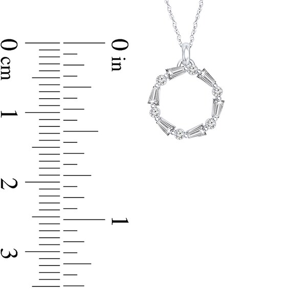 Previously Owned - 1/5 CT. T.w. Baguette and Round Diamond Circle Pendant in 10K White Gold