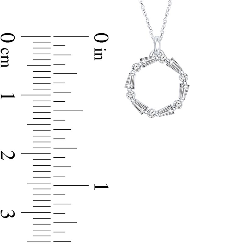 Previously Owned - 1/5 CT. T.W. Baguette and Round Diamond Circle Pendant in 10K White Gold