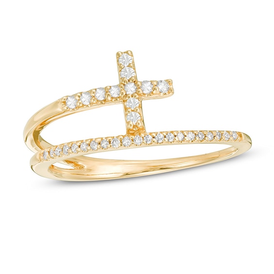 Previously Owned - 1/6 CT. T.w. Diamond Cross Split Shank Stacked Ring in 10K Gold