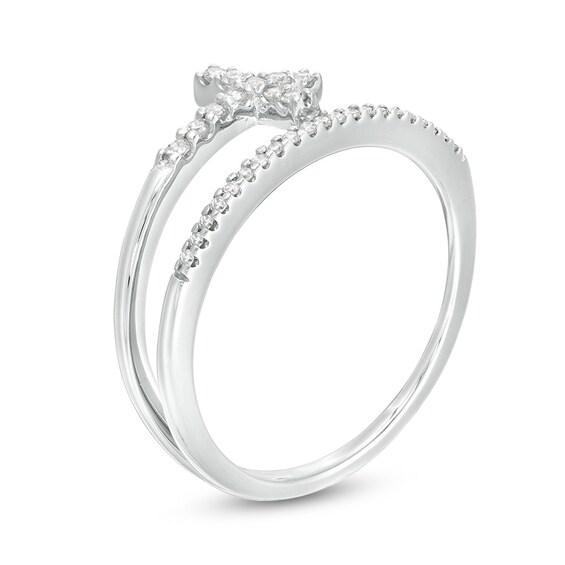 Previously Owned - 1/6 CT. T.w. Diamond Cross Split Shank Stacked Ring in 10K White Gold
