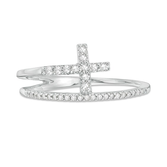 Previously Owned - 1/6 CT. T.w. Diamond Cross Split Shank Stacked Ring in 10K White Gold