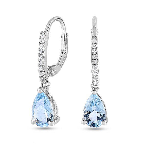 Previously Owned - Pear-Shaped Aquamarine and 1/10 CT. T.w. Diamond Line Drop Earrings in Sterling Silver