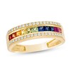 Thumbnail Image 1 of Previously Owned - Princess-Cut Multi-Color Sapphire and 1/5 CT. T.W. Diamond Edge Ring in 14K Gold