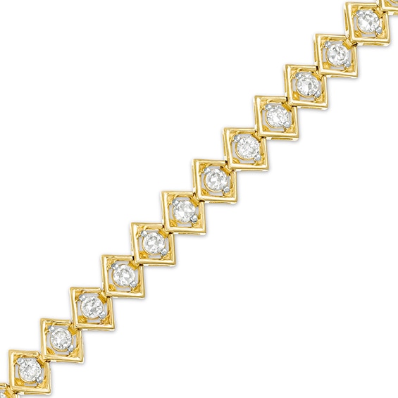Previously Owned - 2 CT. T.w. Diamond Tilted Square Tennis Bracelet in 10K Gold - 7.25"