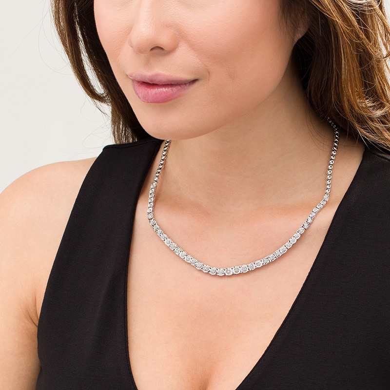 Main Image 2 of Previously Owned - 1/3 CT. T.W. Composite Diamond Graduated Tennis Necklace in Sterling Silver