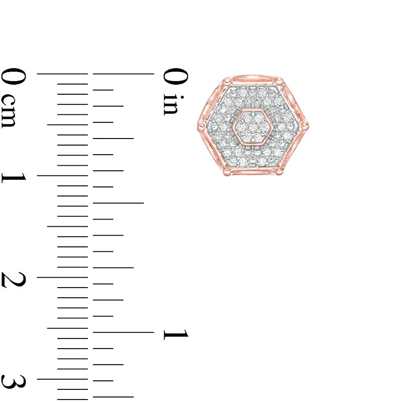 Main Image 3 of Previously Owned - 1/6 CT. T.W. Multi-Diamond Hexagon Stud Earrings in Sterling Silver with 14K Rose Gold Plate