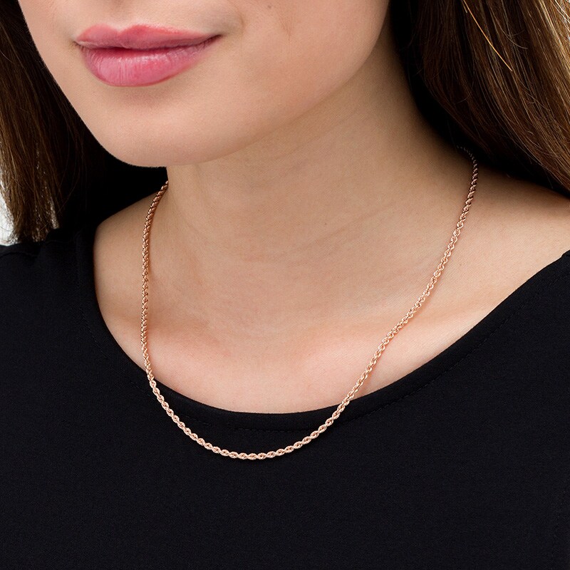 Main Image 2 of Previously Owned - 2.3mm Rope Chain Necklace in Hollow 14K Rose Gold - 18"