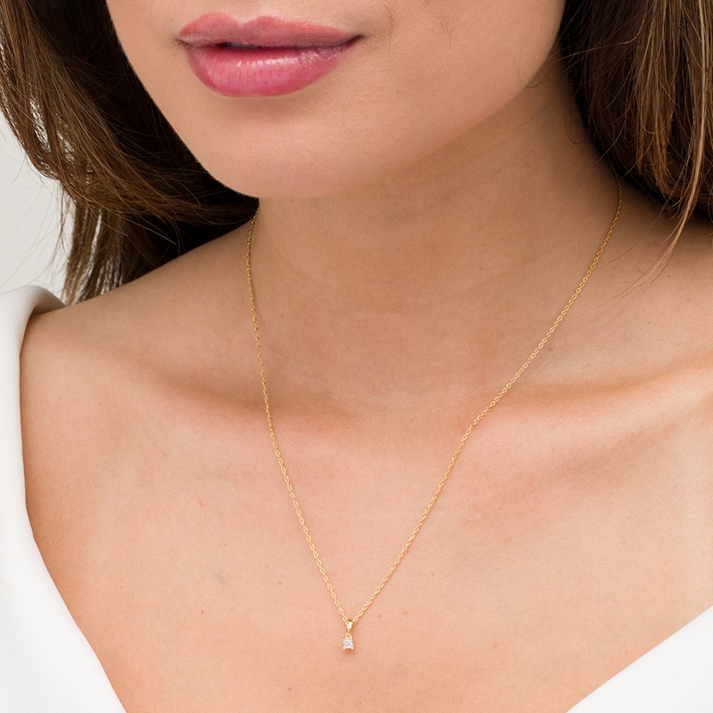 Main Image 2 of Previously Owned - 1/10 CT. Princess-Cut Diamond Solitaire Pendant in 10K Gold