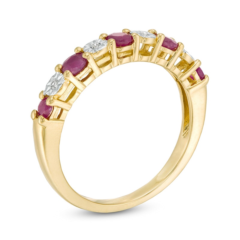 Main Image 3 of Previously Owned - Ruby and Diamond Accent Nine Stone Ring in 10K Gold - Size 7