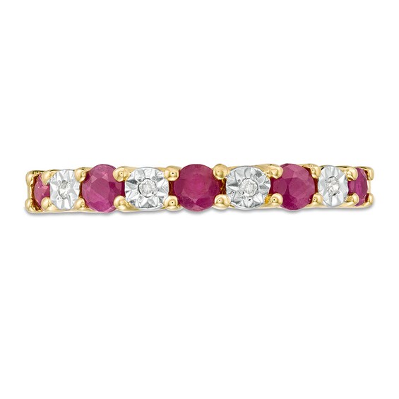Previously Owned - Ruby and Diamond Accent Nine Stone Ring in 10K Gold - Size 7