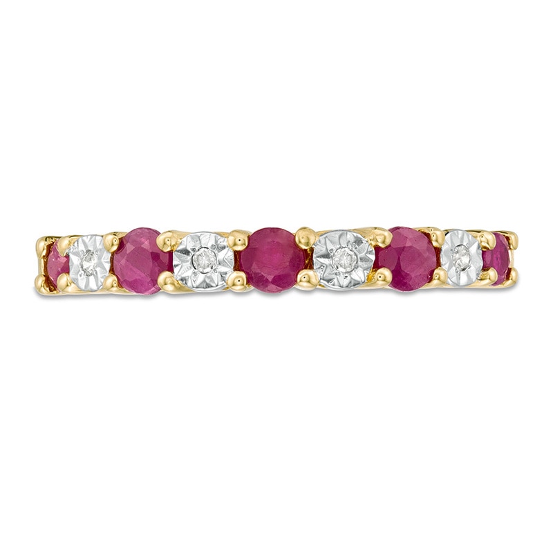 Main Image 4 of Previously Owned - Ruby and Diamond Accent Nine Stone Ring in 10K Gold - Size 7