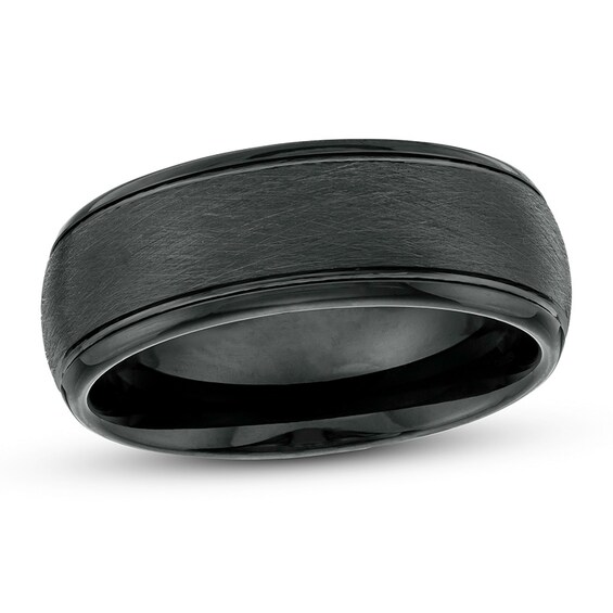 Previously Owned - 8.0mm Satin-Finished Inlay Dome Wedding Band in Tungsten with Black IP