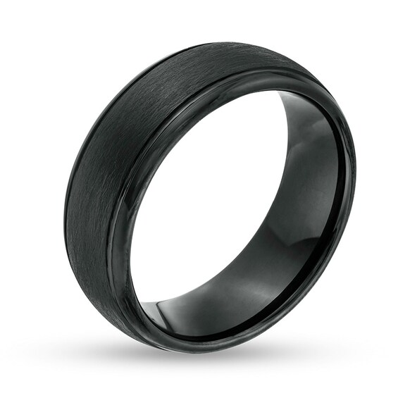 Previously Owned - Men's 8.0mm Satin-Finished Inlay Dome Wedding Band in Tungsten with Black IP