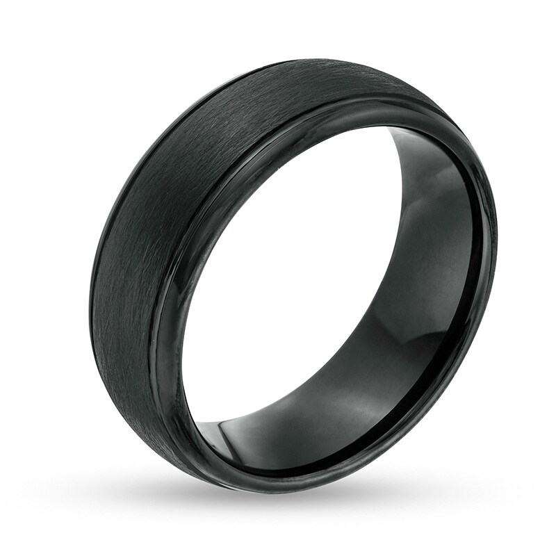 Main Image 2 of Previously Owned - 8.0mm Satin-Finished Inlay Dome Wedding Band in Tungsten with Black IP
