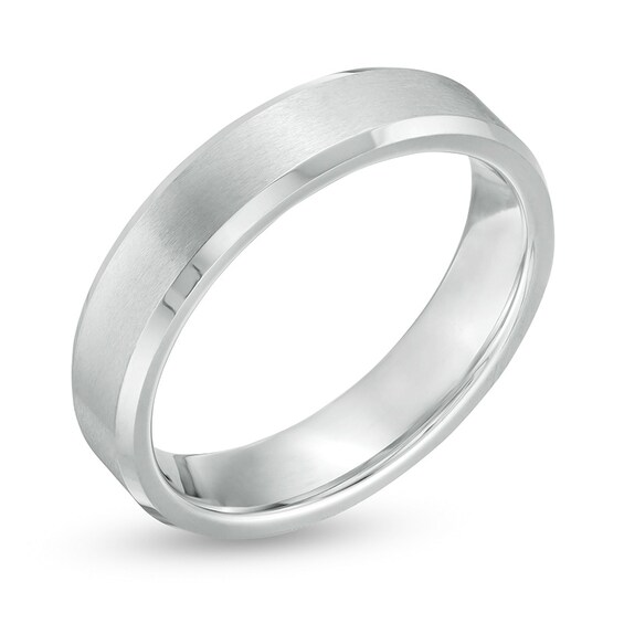 Previously Owned - 5.0mm Brushed Inlay Bevelled Edge Wedding Band in Tungsten