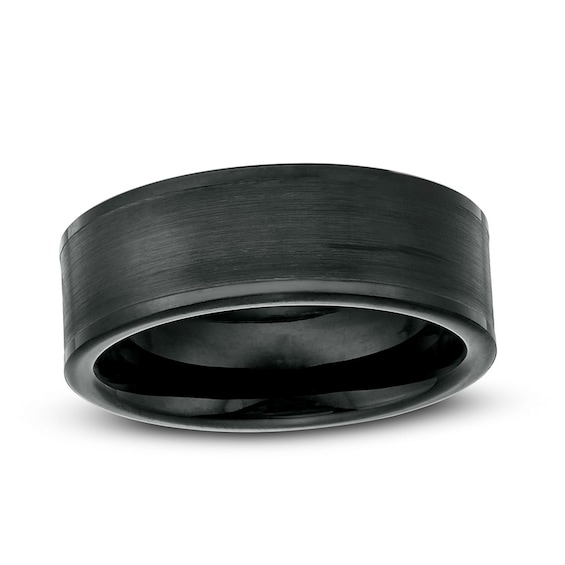 Previously Owned - Men's 8.0mm Brushed Inlay Wedding Band in Tungsten with Black IP