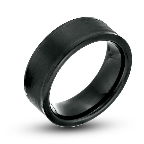 Previously Owned - 8.0mm Brushed Inlay Wedding Band in Tungsten with Black IP