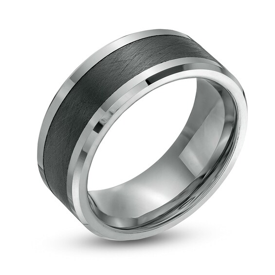 Previously Owned - 9.0mm Wedding Band in Tungsten with Brushed Black Ceramic Inlay